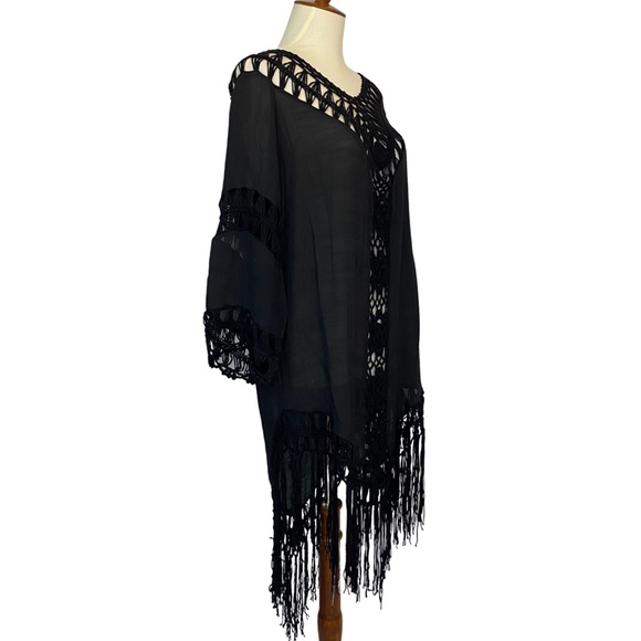 Bohemian Black Beach Bikini Coverup with Fringe - Picture 9 of 16